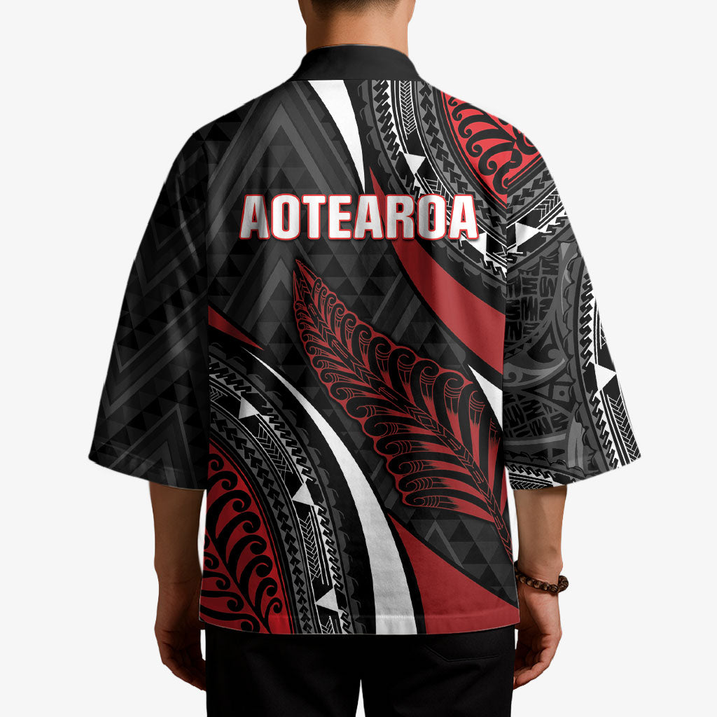 Aotearoa New Zealand Native Birds Map Kimono Silver Fern Tribal Pattern
