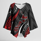 Aotearoa New Zealand Native Birds Map Kimono Sleeve Blouse Silver Fern Tribal Pattern