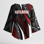 Aotearoa New Zealand Native Birds Map Kimono Sleeve Blouse Silver Fern Tribal Pattern
