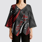 Aotearoa New Zealand Native Birds Map Kimono Sleeve Blouse Silver Fern Tribal Pattern