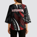 Aotearoa New Zealand Native Birds Map Kimono Sleeve Blouse Silver Fern Tribal Pattern