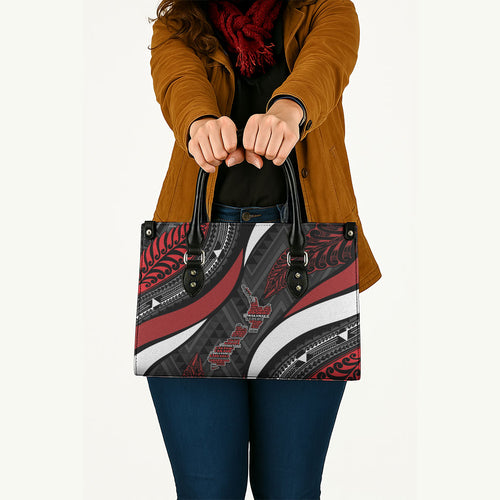 Aotearoa New Zealand Native Birds Map Leather Bag Silver Fern Tribal Pattern