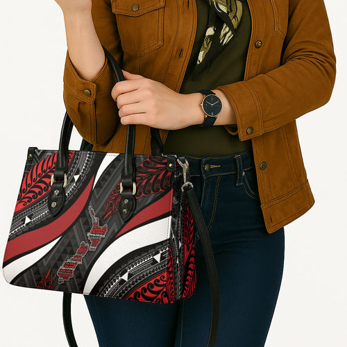 Aotearoa New Zealand Native Birds Map Leather Bag Silver Fern Tribal Pattern
