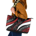 Aotearoa New Zealand Native Birds Map Leather Tote Bag Silver Fern Tribal Pattern