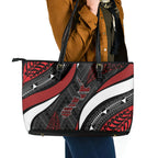 Aotearoa New Zealand Native Birds Map Leather Tote Bag Silver Fern Tribal Pattern