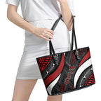 Aotearoa New Zealand Native Birds Map Leather Tote Bag Silver Fern Tribal Pattern