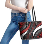 Aotearoa New Zealand Native Birds Map Leather Tote Bag Silver Fern Tribal Pattern