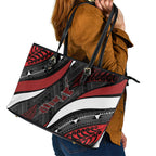 Aotearoa New Zealand Native Birds Map Leather Tote Bag Silver Fern Tribal Pattern