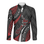 Aotearoa New Zealand Native Birds Map Long Sleeve Button Shirt Silver Fern Tribal Pattern
