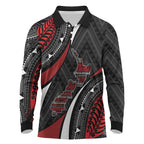 Aotearoa New Zealand Native Birds Map Long Sleeve Polo Shirt Silver Fern Tribal Pattern