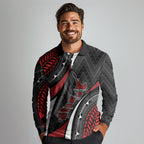Aotearoa New Zealand Native Birds Map Long Sleeve Polo Shirt Silver Fern Tribal Pattern