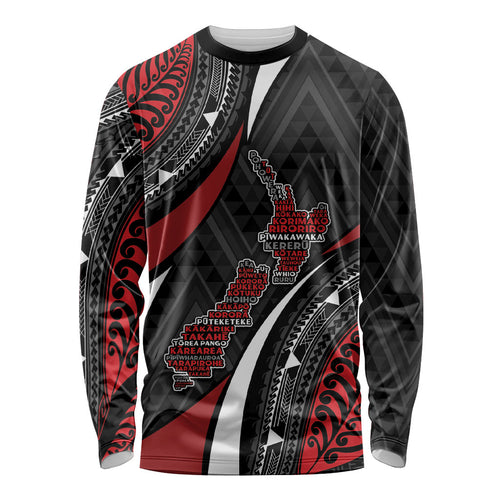 Aotearoa New Zealand Native Birds Map Long Sleeve Shirt Silver Fern Tribal Pattern