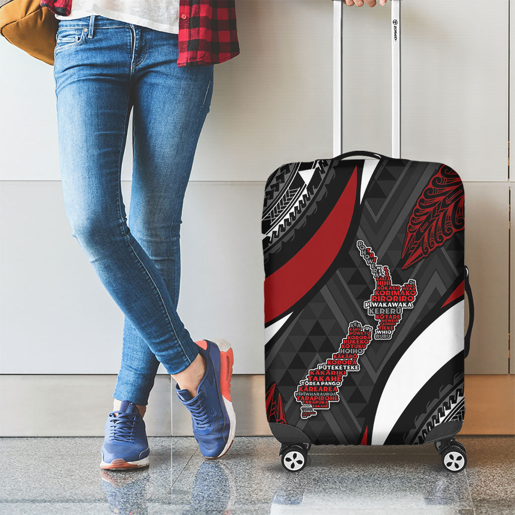 Aotearoa New Zealand Native Birds Map Luggage Cover Silver Fern Tribal Pattern