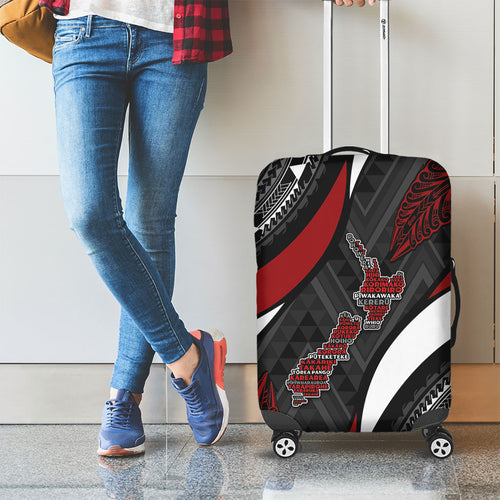 Aotearoa New Zealand Native Birds Map Luggage Cover Silver Fern Tribal Pattern