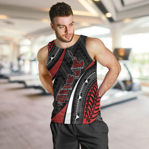 Aotearoa New Zealand Native Birds Map Men Tank Top Silver Fern Tribal Pattern