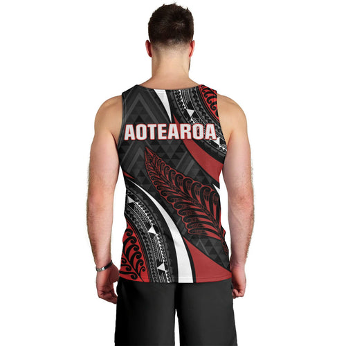 Aotearoa New Zealand Native Birds Map Men Tank Top Silver Fern Tribal Pattern