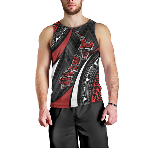 Aotearoa New Zealand Native Birds Map Men Tank Top Silver Fern Tribal Pattern