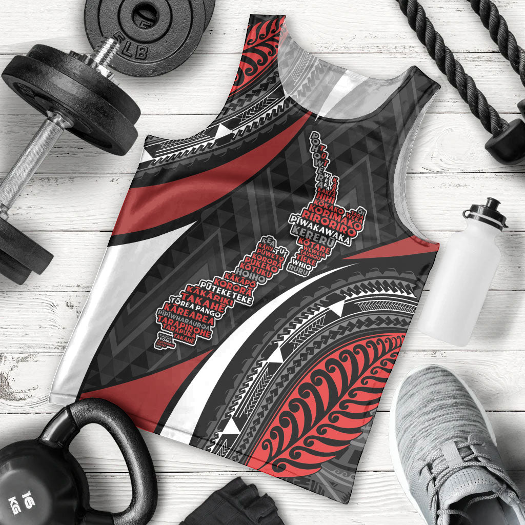 Aotearoa New Zealand Native Birds Map Men Tank Top Silver Fern Tribal Pattern
