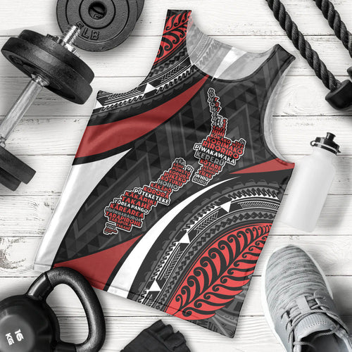 Aotearoa New Zealand Native Birds Map Men Tank Top Silver Fern Tribal Pattern