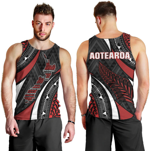 Aotearoa New Zealand Native Birds Map Men Tank Top Silver Fern Tribal Pattern