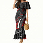 Aotearoa New Zealand Native Birds Map Mermaid Dress Silver Fern Tribal Pattern