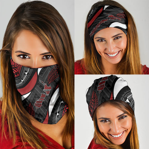 Aotearoa New Zealand Native Birds Map Neck Gaiter Silver Fern Tribal Pattern