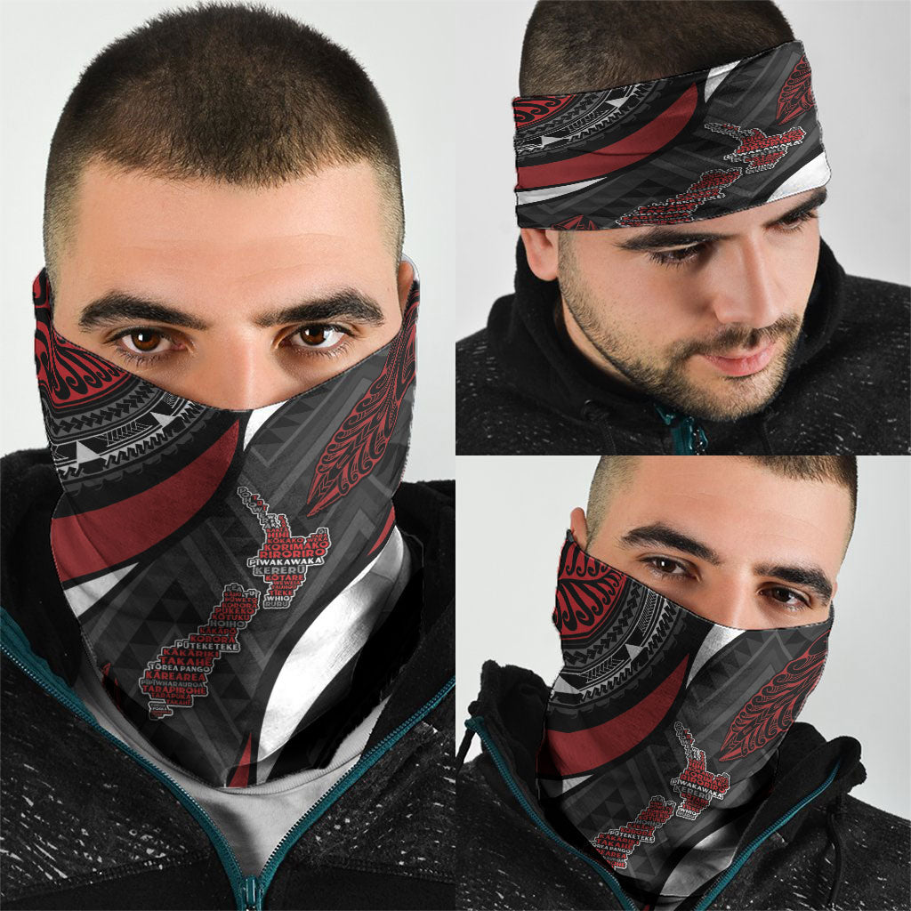 Aotearoa New Zealand Native Birds Map Neck Gaiter Silver Fern Tribal Pattern