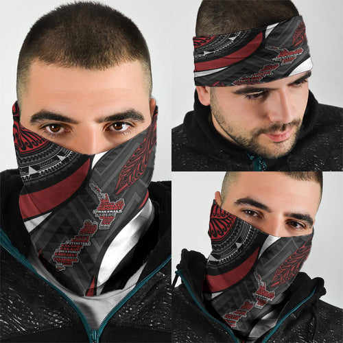 Aotearoa New Zealand Native Birds Map Neck Gaiter Silver Fern Tribal Pattern