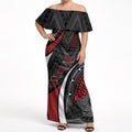 Aotearoa New Zealand Native Birds Map Off Shoulder Maxi Dress Silver Fern Tribal Pattern