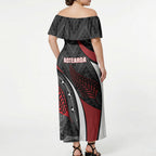 Aotearoa New Zealand Native Birds Map Off Shoulder Maxi Dress Silver Fern Tribal Pattern