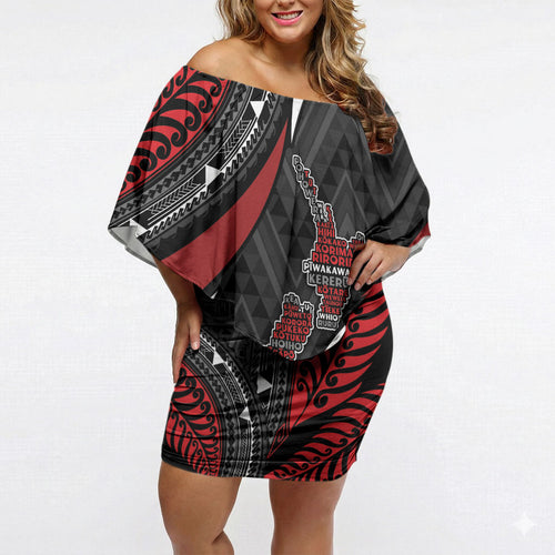 Aotearoa New Zealand Native Birds Map Off Shoulder Short Dress Silver Fern Tribal Pattern