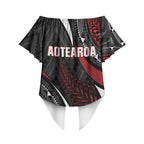 Aotearoa New Zealand Native Birds Map Off Shoulder Wrap Waist Top Silver Fern Tribal Pattern