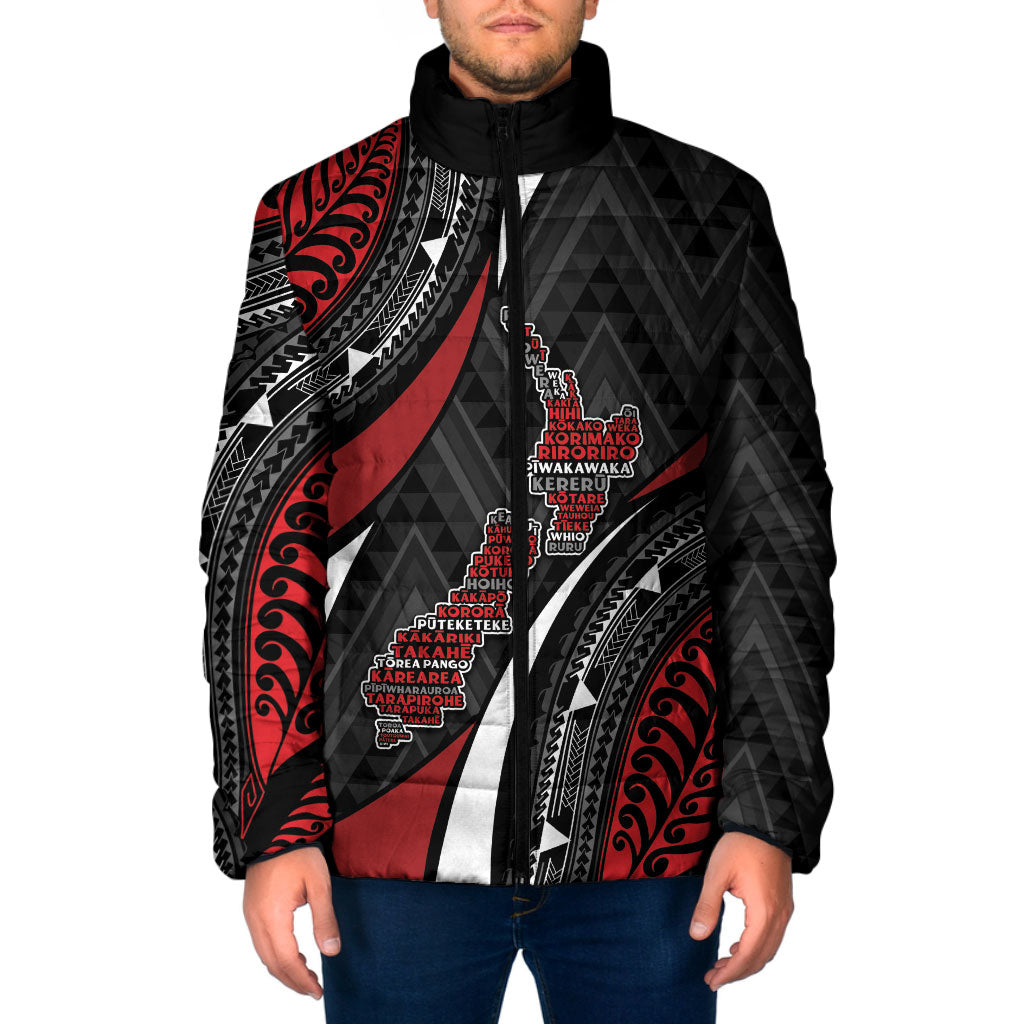 Aotearoa New Zealand Native Birds Map Padded Jacket Silver Fern Tribal Pattern