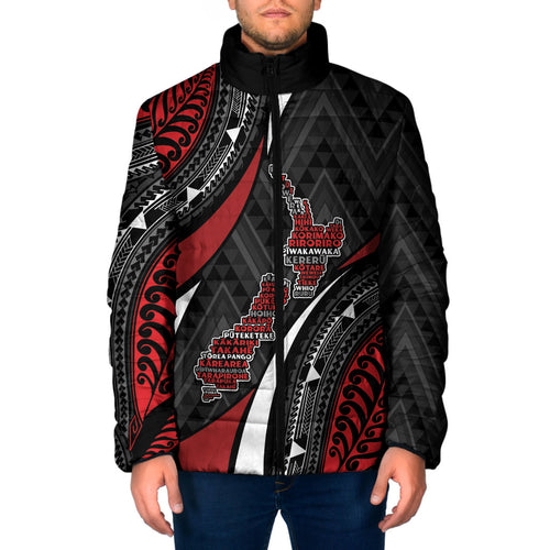 Aotearoa New Zealand Native Birds Map Padded Jacket Silver Fern Tribal Pattern
