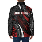 Aotearoa New Zealand Native Birds Map Padded Jacket Silver Fern Tribal Pattern