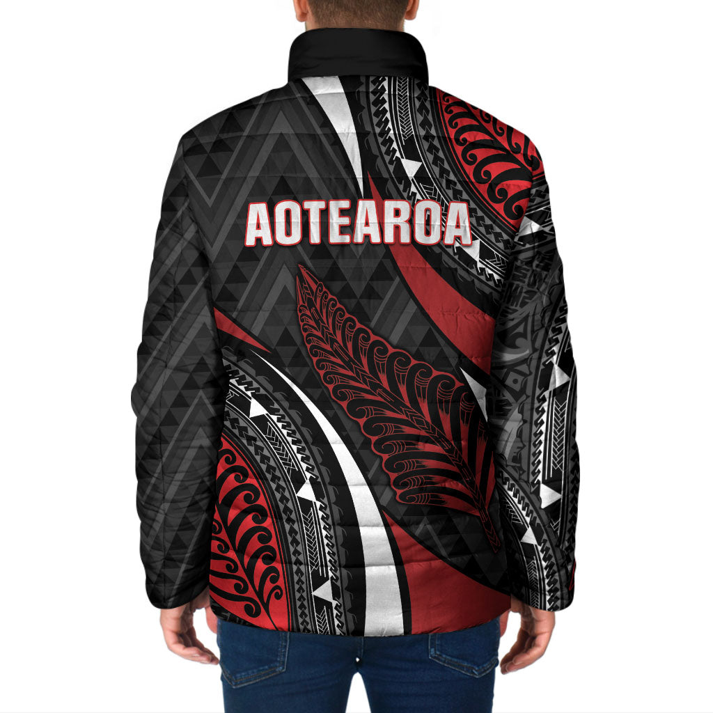 Aotearoa New Zealand Native Birds Map Padded Jacket Silver Fern Tribal Pattern