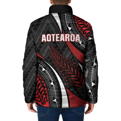 Aotearoa New Zealand Native Birds Map Padded Jacket Silver Fern Tribal Pattern