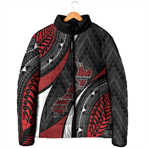 Aotearoa New Zealand Native Birds Map Padded Jacket Silver Fern Tribal Pattern