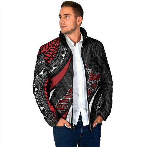 Aotearoa New Zealand Native Birds Map Padded Jacket Silver Fern Tribal Pattern