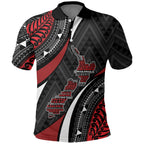 Aotearoa New Zealand Native Birds Map Polo Shirt Silver Fern Tribal Pattern