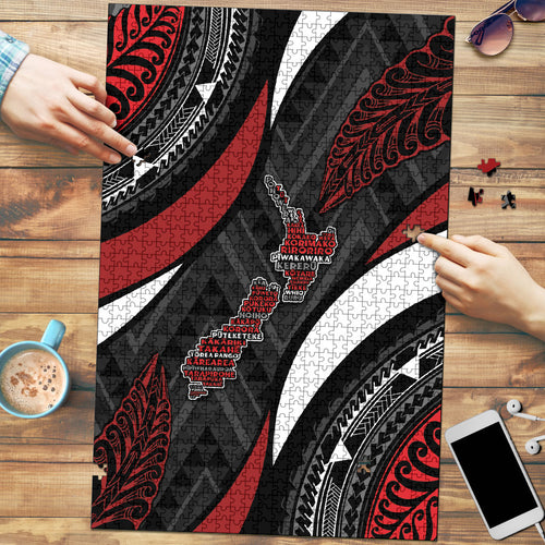 Aotearoa New Zealand Native Birds Map Puzzle Silver Fern Tribal Pattern