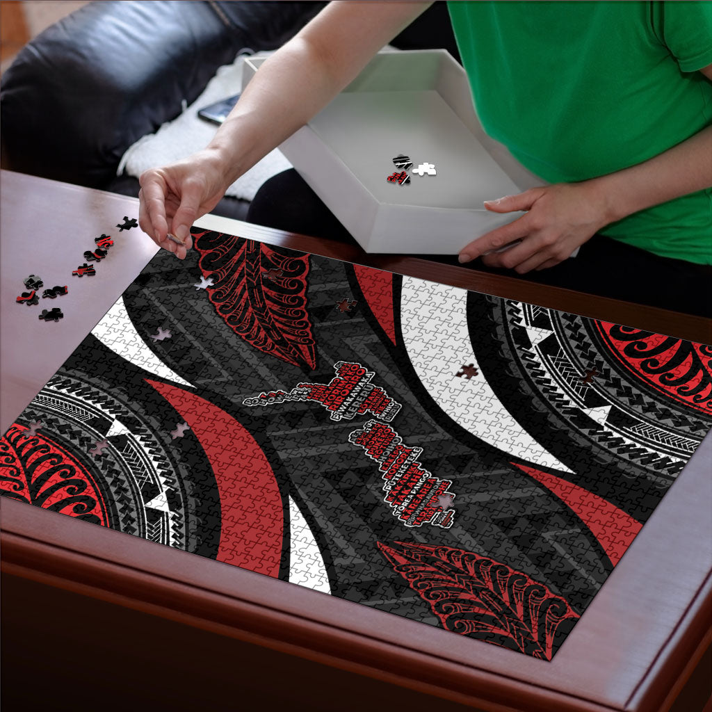 Aotearoa New Zealand Native Birds Map Puzzle Silver Fern Tribal Pattern
