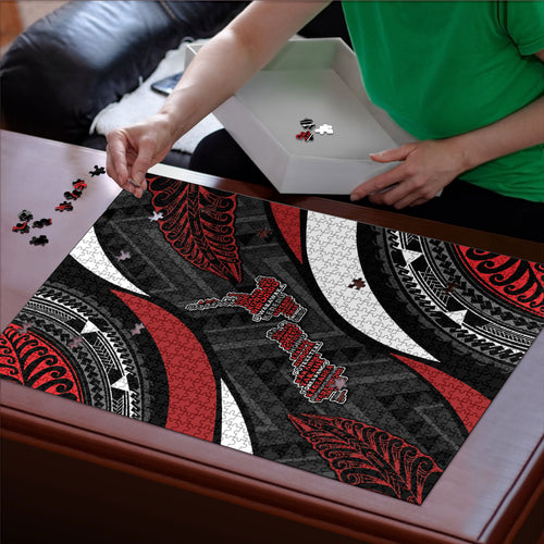 Aotearoa New Zealand Native Birds Map Puzzle Silver Fern Tribal Pattern