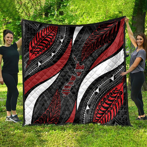 Aotearoa New Zealand Native Birds Map Quilt Silver Fern Tribal Pattern