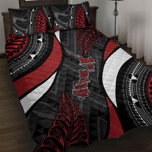Aotearoa New Zealand Native Birds Map Quilt Bed Set Silver Fern Tribal Pattern