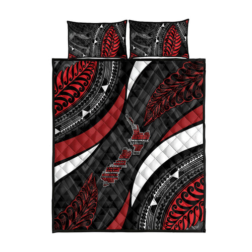 Aotearoa New Zealand Native Birds Map Quilt Bed Set Silver Fern Tribal Pattern