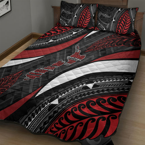 Aotearoa New Zealand Native Birds Map Quilt Bed Set Silver Fern Tribal Pattern
