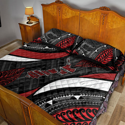 Aotearoa New Zealand Native Birds Map Quilt Bed Set Silver Fern Tribal Pattern
