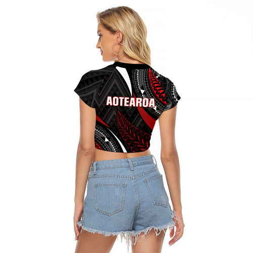Aotearoa New Zealand Native Birds Map Raglan Cropped T Shirt Silver Fern Tribal Pattern