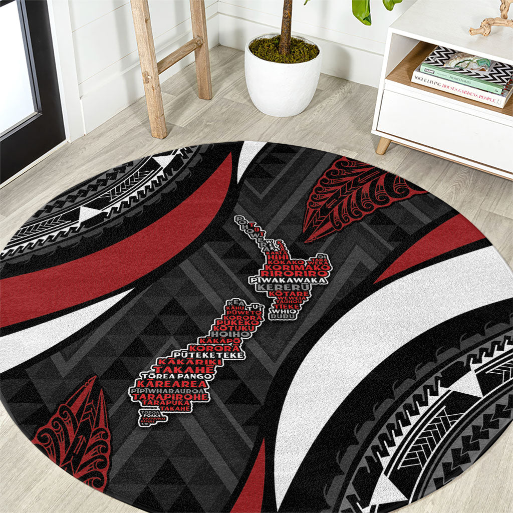 Aotearoa New Zealand Native Birds Map Round Carpet Silver Fern Tribal Pattern